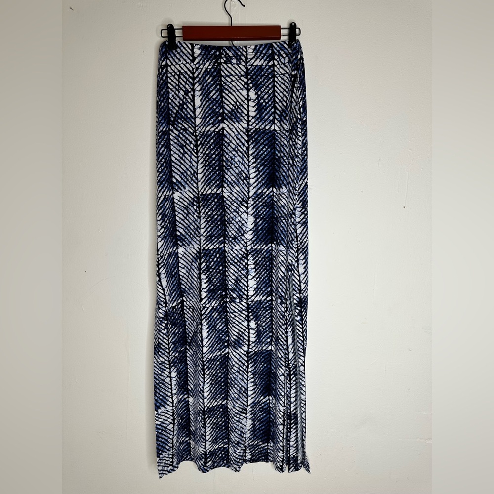 Michael Kors 1X Skirt Blue White Maxi Long Stretch Women’s Side Splits
